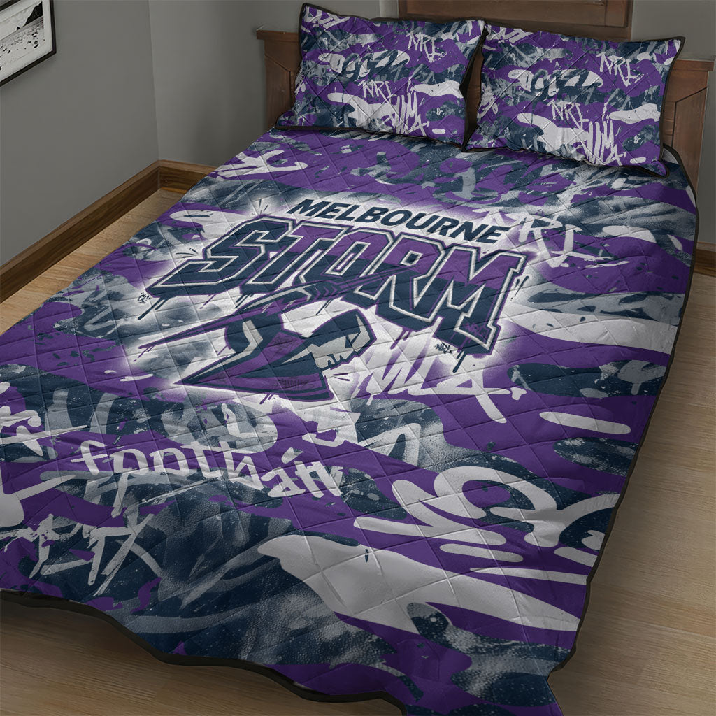 Melbourne Storm Rugby Quilt Bed Set Graffiti Typography Urban Camo Abstract Street Style