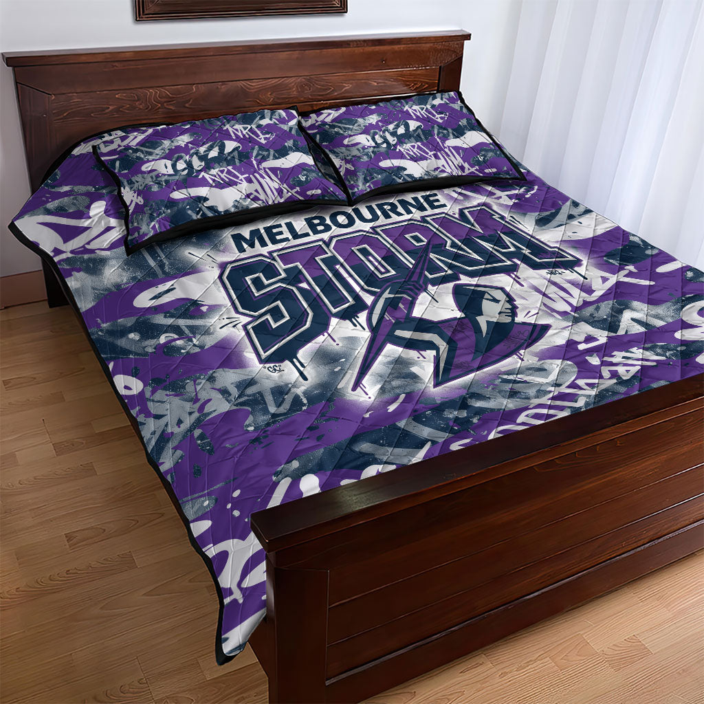 Melbourne Storm Rugby Quilt Bed Set Graffiti Typography Urban Camo Abstract Street Style