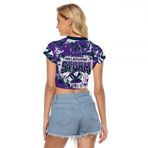 Melbourne Storm Rugby Raglan Cropped T Shirt Graffiti Typography Urban Camo Abstract Street Style