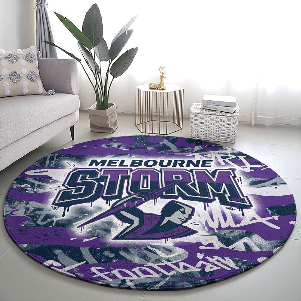 Melbourne Storm Rugby Round Carpet Graffiti Typography Urban Camo Abstract Street Style