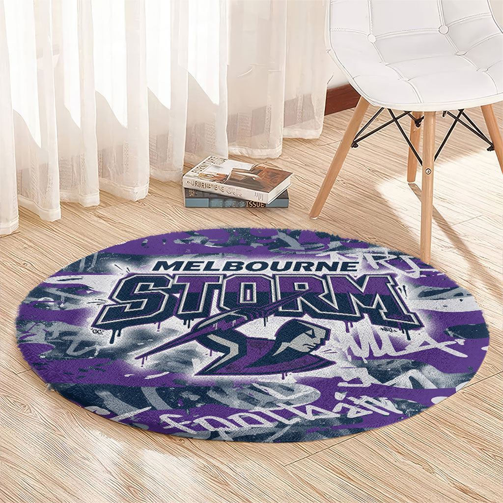 Melbourne Storm Rugby Round Carpet Graffiti Typography Urban Camo Abstract Street Style