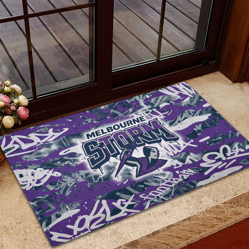 Melbourne Storm Rugby Rubber Doormat Graffiti Typography Urban Camo Abstract Street Style