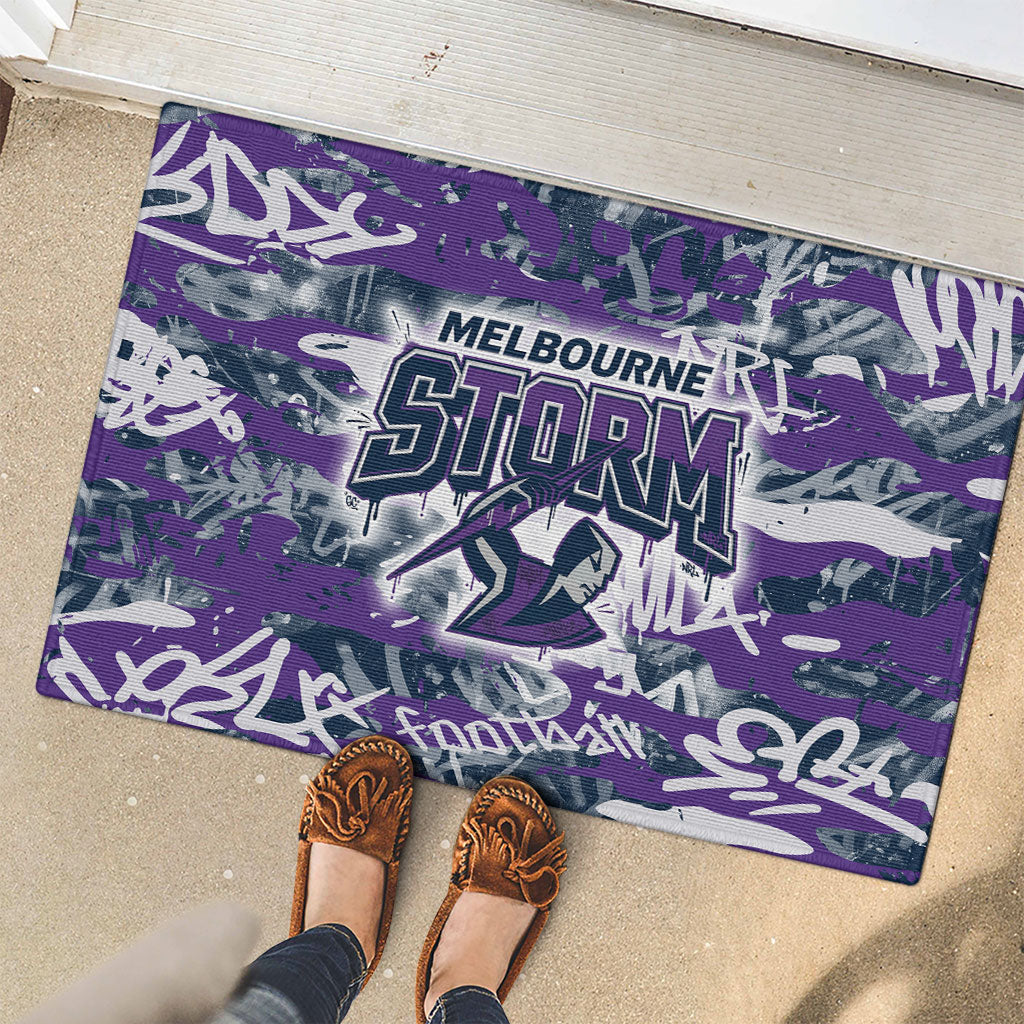Melbourne Storm Rugby Rubber Doormat Graffiti Typography Urban Camo Abstract Street Style