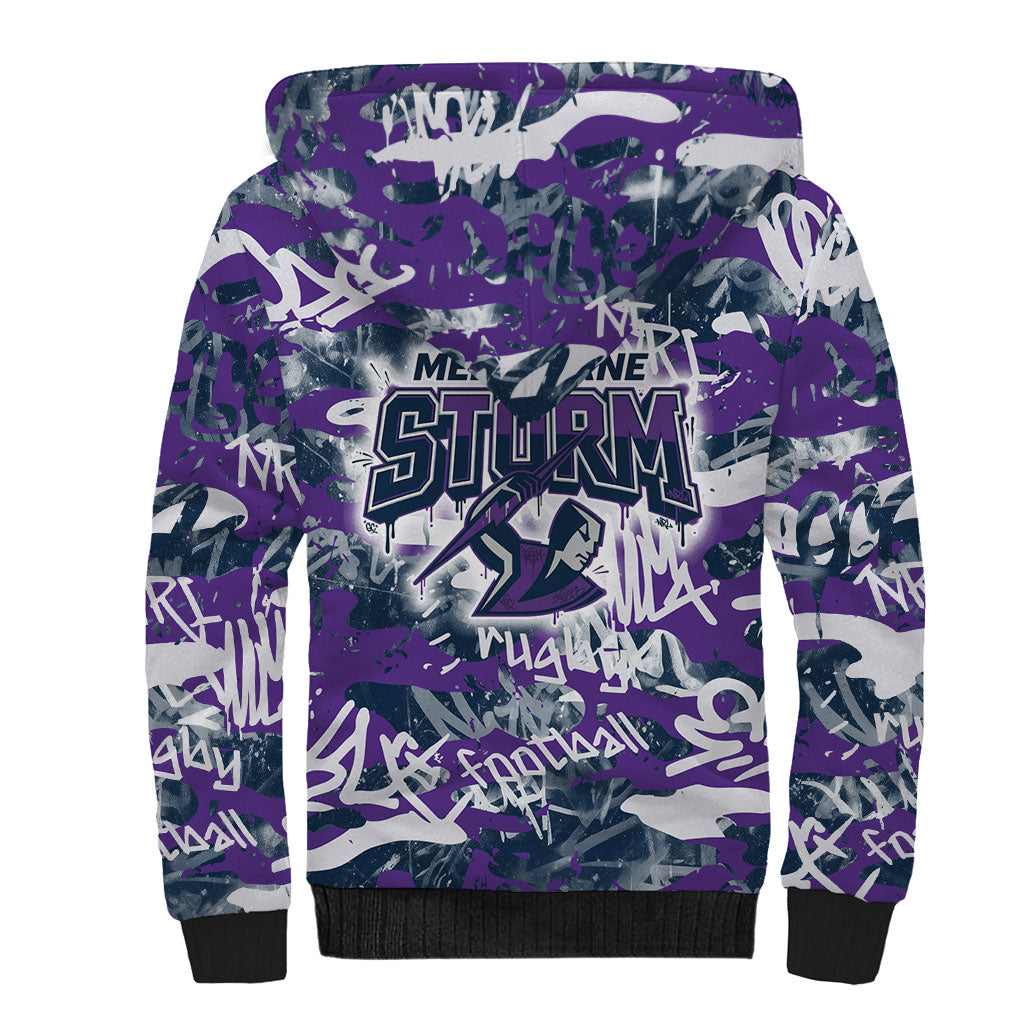 Melbourne Storm Rugby Sherpa Hoodie Graffiti Typography Urban Camo Abstract Street Style