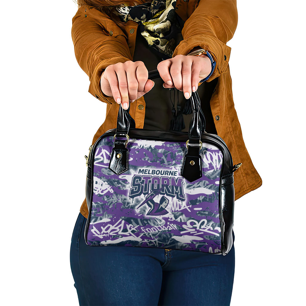 Melbourne Storm Rugby Shoulder Handbag Graffiti Typography Urban Camo Abstract Street Style