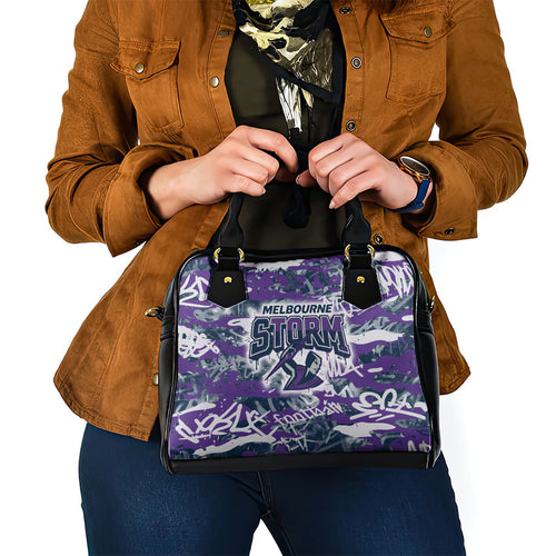Melbourne Storm Rugby Shoulder Handbag Graffiti Typography Urban Camo Abstract Street Style