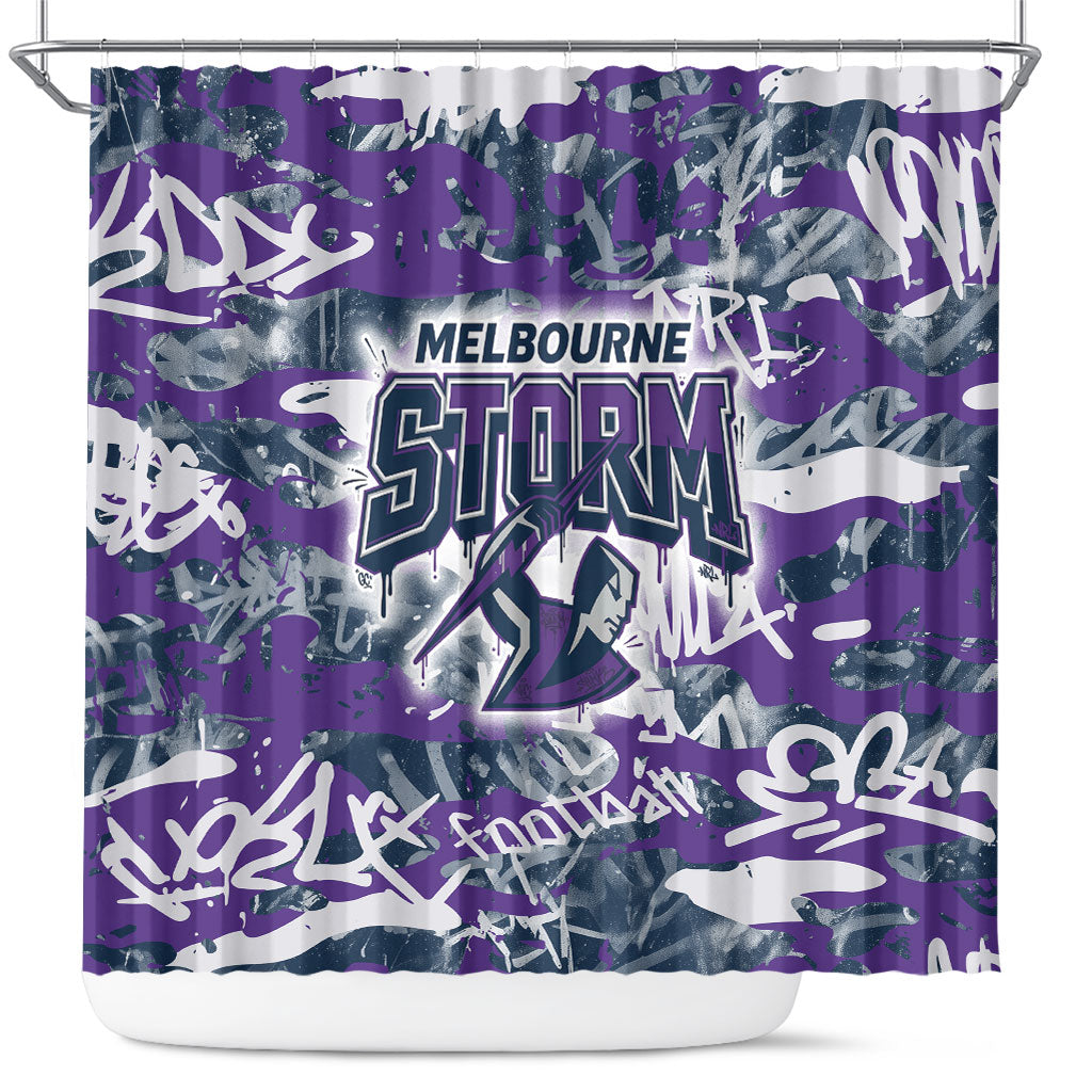 Melbourne Storm Rugby Shower Curtain Graffiti Typography Urban Camo Abstract Street Style