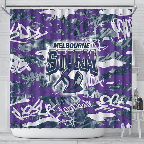 Melbourne Storm Rugby Shower Curtain Graffiti Typography Urban Camo Abstract Street Style