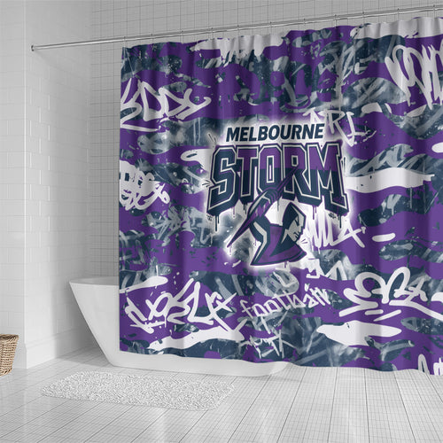 Melbourne Storm Rugby Shower Curtain Graffiti Typography Urban Camo Abstract Street Style