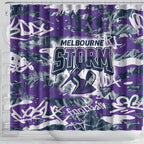 Melbourne Storm Rugby Shower Curtain Graffiti Typography Urban Camo Abstract Street Style