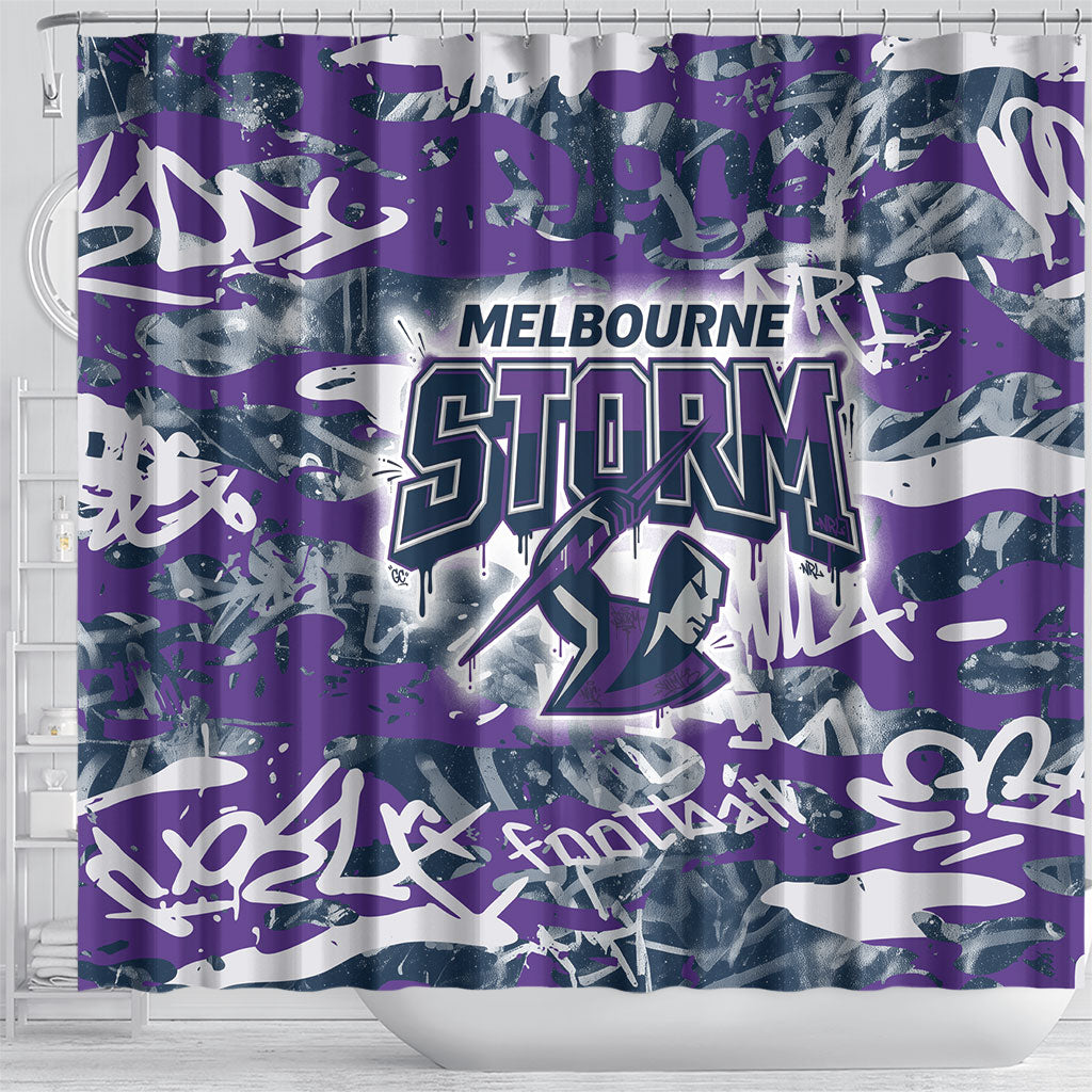 Melbourne Storm Rugby Shower Curtain Graffiti Typography Urban Camo Abstract Street Style