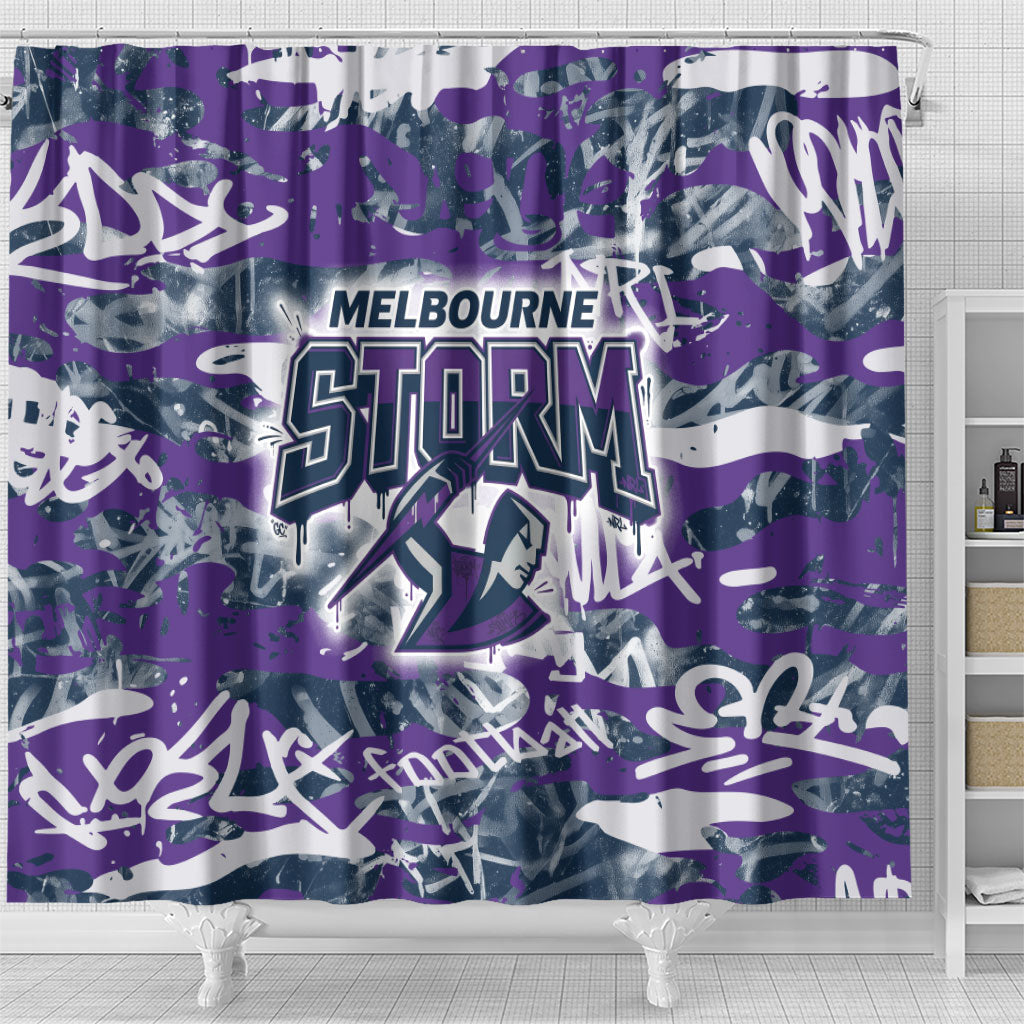 Melbourne Storm Rugby Shower Curtain Graffiti Typography Urban Camo Abstract Street Style