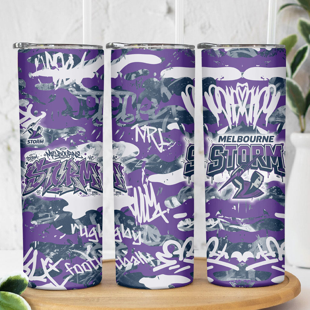 Melbourne Storm Rugby Skinny Tumbler Graffiti Typography Urban Camo Abstract Street Style