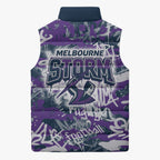 Melbourne Storm Rugby Sleeveless Puffer Jacket Graffiti Typography Urban Camo Abstract Street Style