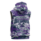 Melbourne Storm Rugby Sleeveless Zip Hoodie Graffiti Typography Urban Camo Abstract Street Style