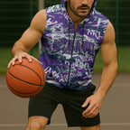 Melbourne Storm Rugby Sleeveless Zip Hoodie Graffiti Typography Urban Camo Abstract Street Style