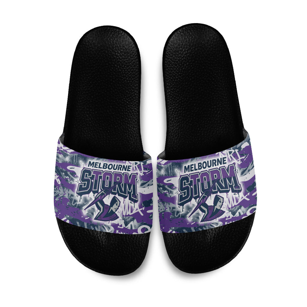 Melbourne Storm Rugby Slide Sandals Graffiti Typography Urban Camo Abstract Street Style