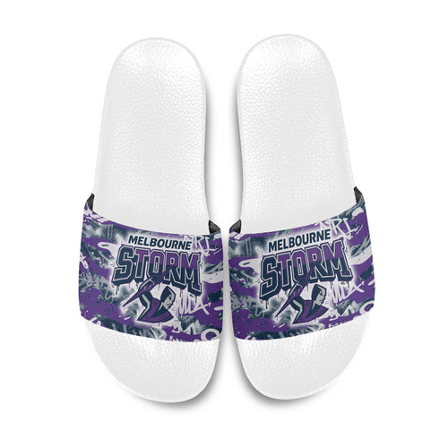 Melbourne Storm Rugby Slide Sandals Graffiti Typography Urban Camo Abstract Street Style