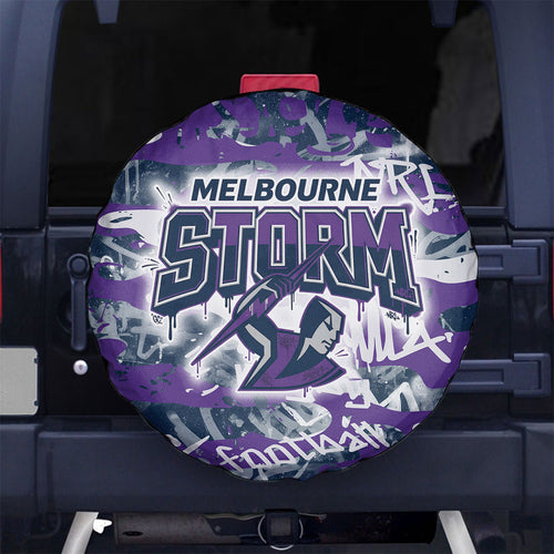 Melbourne Storm Rugby Spare Tire Cover Graffiti Typography Urban Camo Abstract Street Style