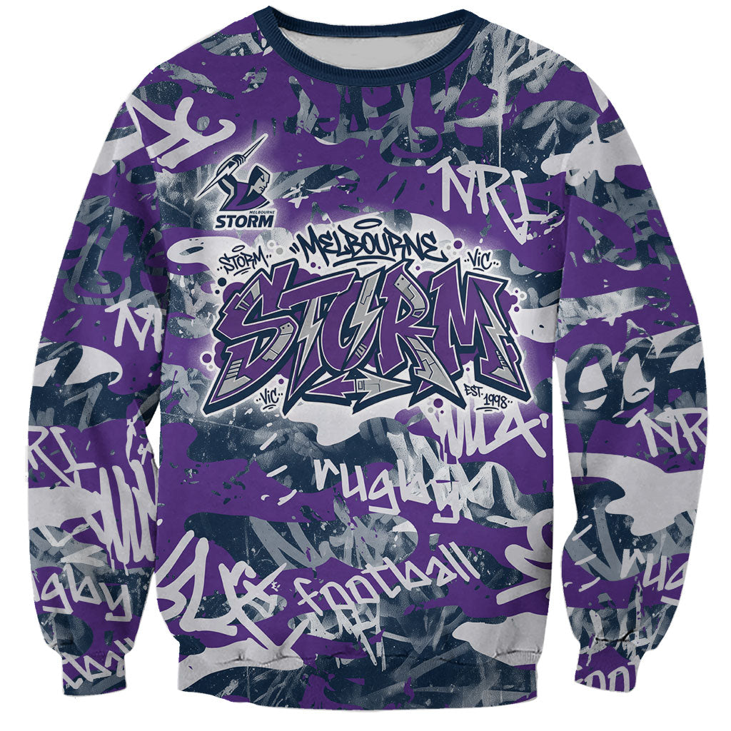 Melbourne Storm Rugby Sweatshirt Graffiti Typography Urban Camo Abstract Street Style