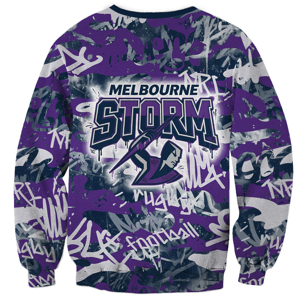 Melbourne Storm Rugby Sweatshirt Graffiti Typography Urban Camo Abstract Street Style