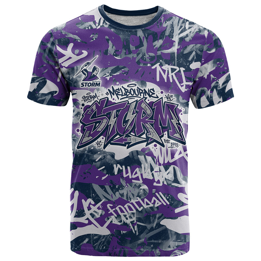 Melbourne Storm Rugby T Shirt Graffiti Typography Urban Camo Abstract Street Style
