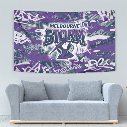 Melbourne Storm Rugby Tapestry Graffiti Typography Urban Camo Abstract Street Style