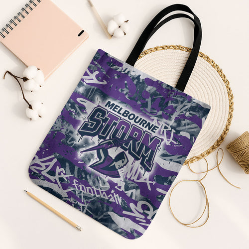Melbourne Storm Rugby Tote Bag Graffiti Typography Urban Camo Abstract Street Style