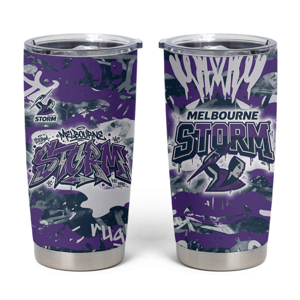 Melbourne Storm Rugby Tumbler Cup Graffiti Typography Urban Camo Abstract Street Style