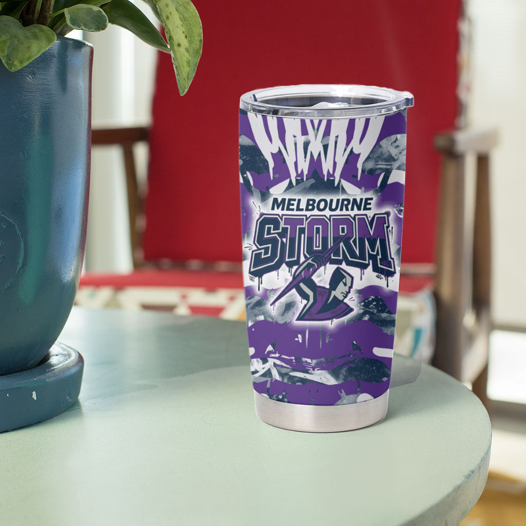 Melbourne Storm Rugby Tumbler Cup Graffiti Typography Urban Camo Abstract Street Style