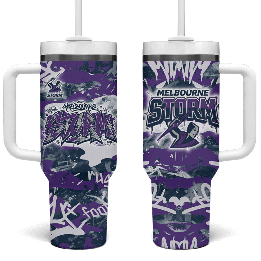 Melbourne Storm Rugby Tumbler With Handle Graffiti Typography Urban Camo Abstract Street Style
