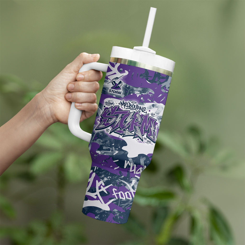 Melbourne Storm Rugby Tumbler With Handle Graffiti Typography Urban Camo Abstract Street Style