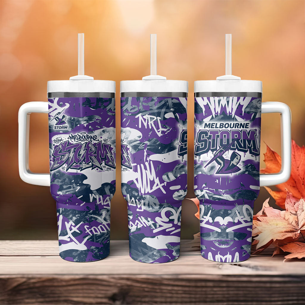 Melbourne Storm Rugby Tumbler With Handle Graffiti Typography Urban Camo Abstract Street Style