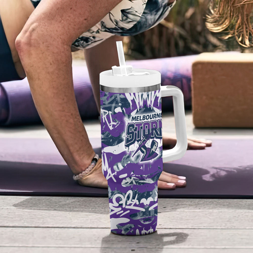 Melbourne Storm Rugby Tumbler With Handle Graffiti Typography Urban Camo Abstract Street Style