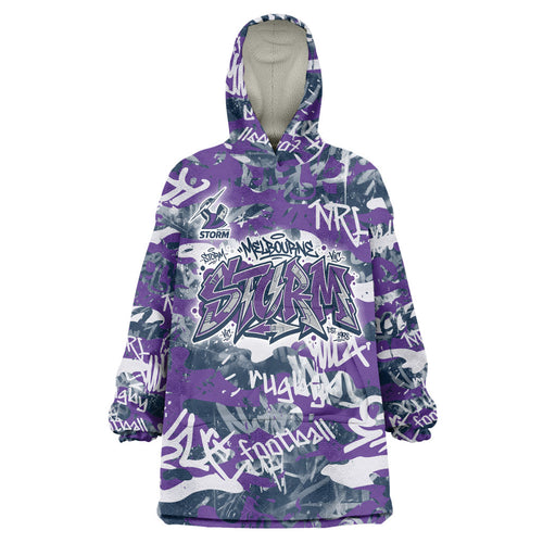 Melbourne Storm Rugby Wearable Blanket Hoodie Graffiti Typography Urban Camo Abstract Street Style