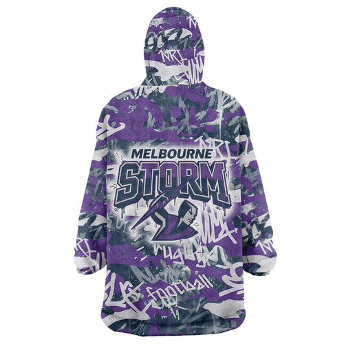Melbourne Storm Rugby Wearable Blanket Hoodie Graffiti Typography Urban Camo Abstract Street Style