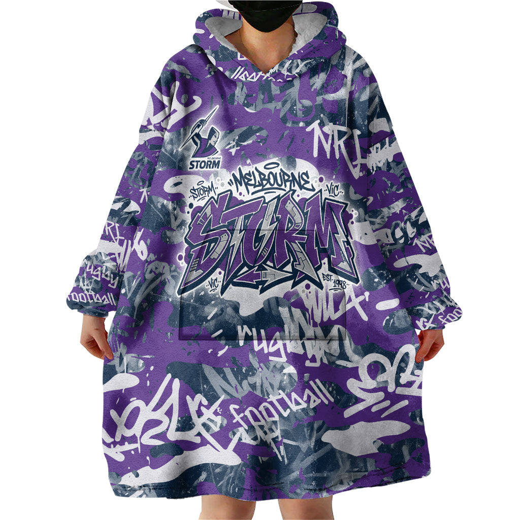 Melbourne Storm Rugby Wearable Blanket Hoodie Graffiti Typography Urban Camo Abstract Street Style