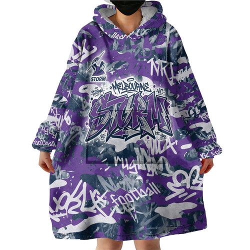 Melbourne Storm Rugby Wearable Blanket Hoodie Graffiti Typography Urban Camo Abstract Street Style