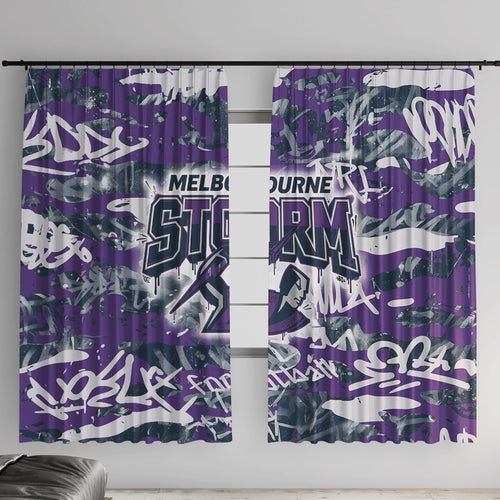 Melbourne Storm Rugby Window Curtain Graffiti Typography Urban Camo Abstract Street Style