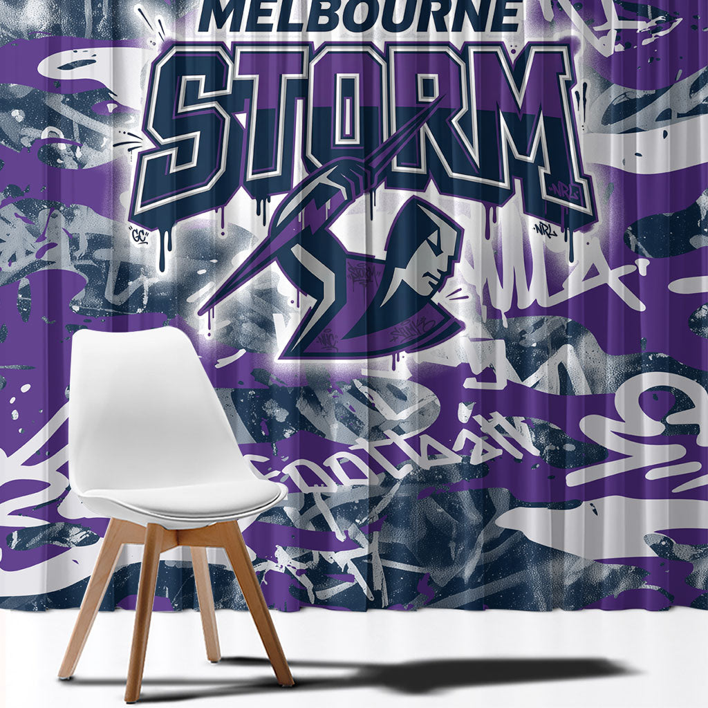 Melbourne Storm Rugby Window Curtain Graffiti Typography Urban Camo Abstract Street Style