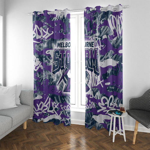 Melbourne Storm Rugby Window Curtain Graffiti Typography Urban Camo Abstract Street Style