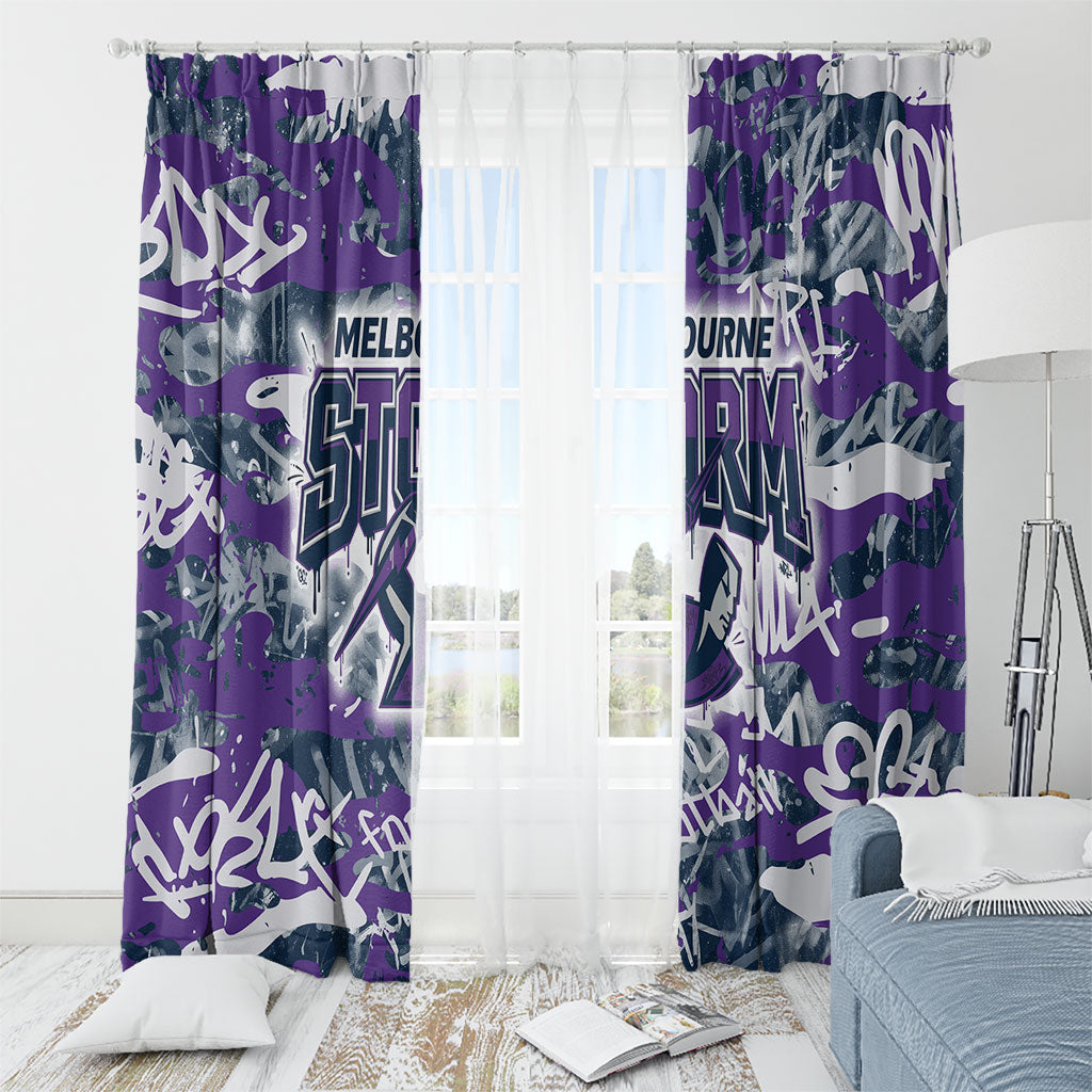 Melbourne Storm Rugby Window Curtain Graffiti Typography Urban Camo Abstract Street Style
