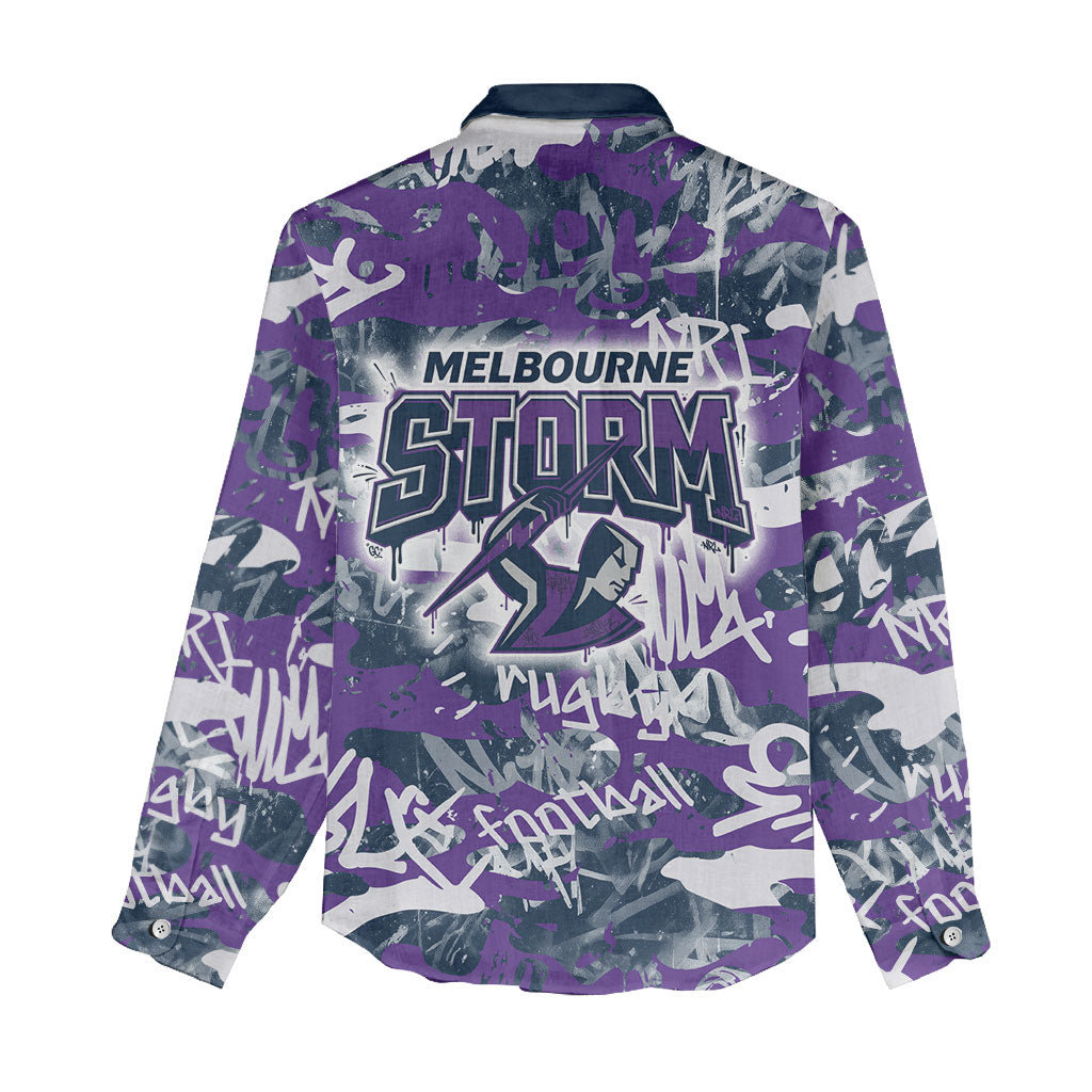 Melbourne Storm Rugby Women Casual Shirt Graffiti Typography Urban Camo Abstract Street Style