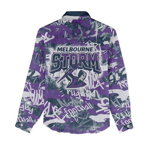 Melbourne Storm Rugby Women Casual Shirt Graffiti Typography Urban Camo Abstract Street Style