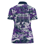 Melbourne Storm Rugby Women Polo Shirt Graffiti Typography Urban Camo Abstract Street Style