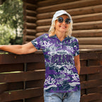Melbourne Storm Rugby Women Polo Shirt Graffiti Typography Urban Camo Abstract Street Style
