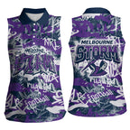 Melbourne Storm Rugby Women Sleeveless Polo Shirt Graffiti Typography Urban Camo Abstract Street Style