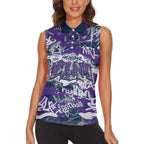 Melbourne Storm Rugby Women Sleeveless Polo Shirt Graffiti Typography Urban Camo Abstract Street Style
