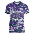 Melbourne Storm Rugby Women V-Neck T-Shirt Graffiti Typography Urban Camo Abstract Street Style