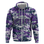Melbourne Storm Rugby Zip Hoodie Graffiti Typography Urban Camo Abstract Street Style